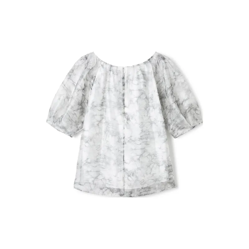 TKY SHOP Chiffon Shirt Women's Ink Wash Print-1