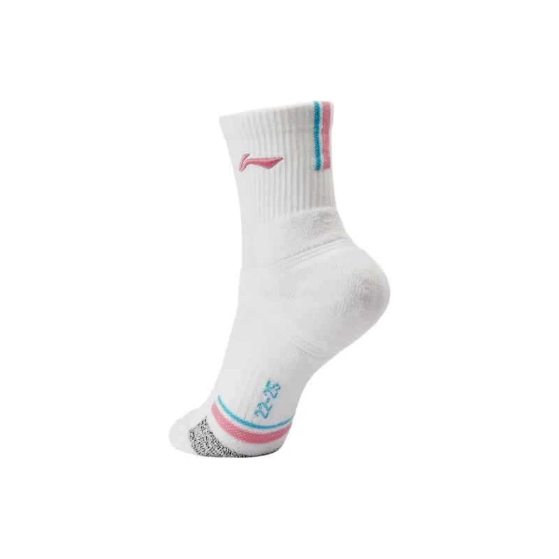 LiNing Badminton Series Mid Calf Socks Women's 1 Pack White Red-1