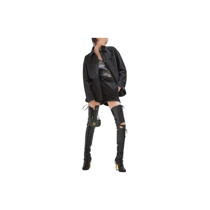 FENDI Jacquard FF motif Denim Shorts-3