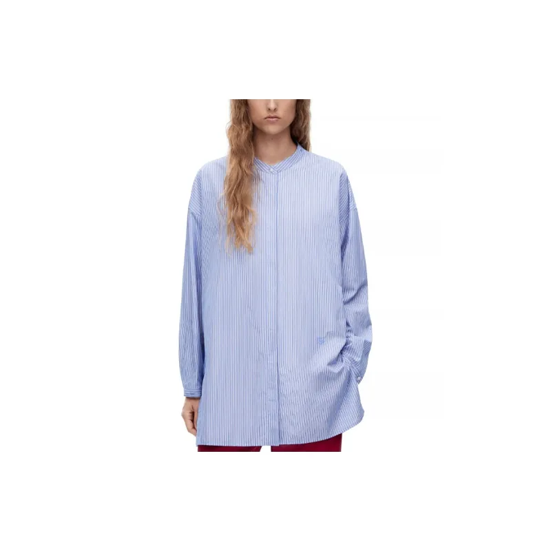 LOEWE Women's Stripe Long Cotton Shirt Blue/White-2