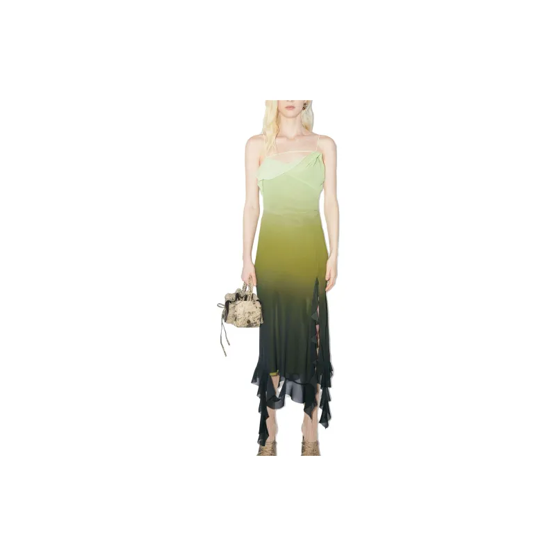 Acne Studios Ruffle Strap Dress Green-3