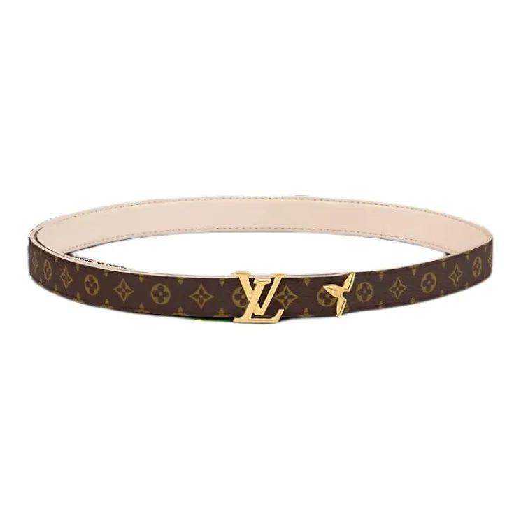 LOUIS VUITTON Leather Canvas Hardware Accessories Leather Belts Women's Beige Width: 2CM-2