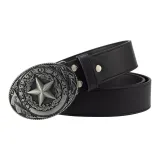 Antique Bronze Buckle Black Leather Belts