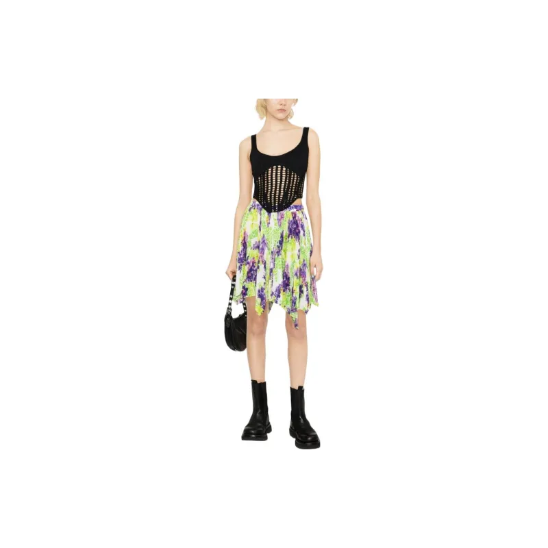 VERSACE Floral Printed Asymmetric Pleated Skirt-1