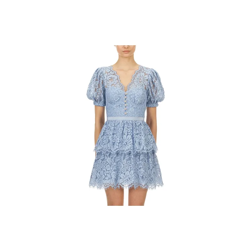 Self portrait Short Sleeved Dress Women's Blue-3