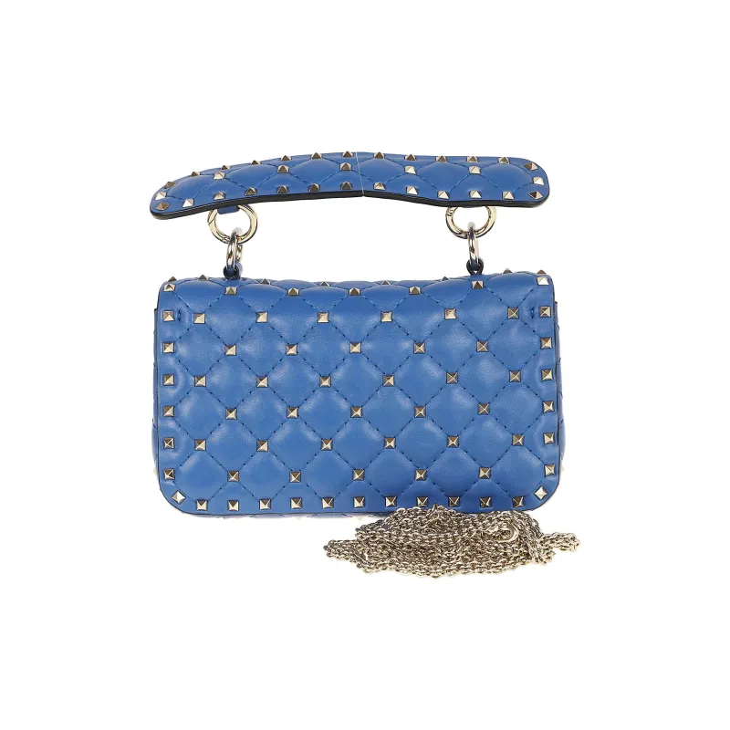 Valentino ROCKSTUD SPIKE Lambskin Nappa Leather Shoulder Bag Crossbody Bag Handbag Small Size Women's Blue-2
