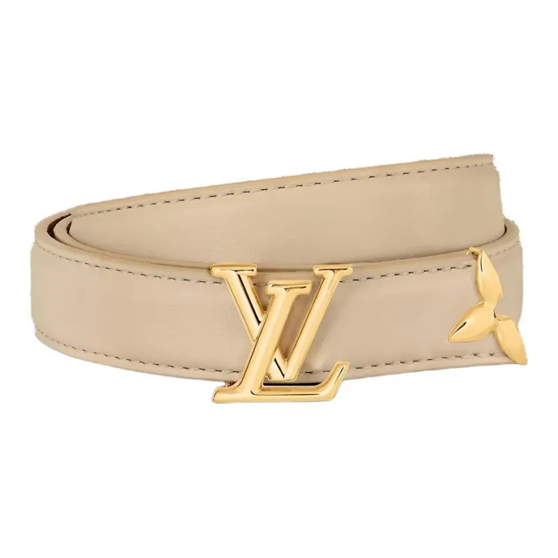 LOUIS VUITTON Leather Canvas Hardware Accessories Leather Belts Women's Beige Width: 2CM-1