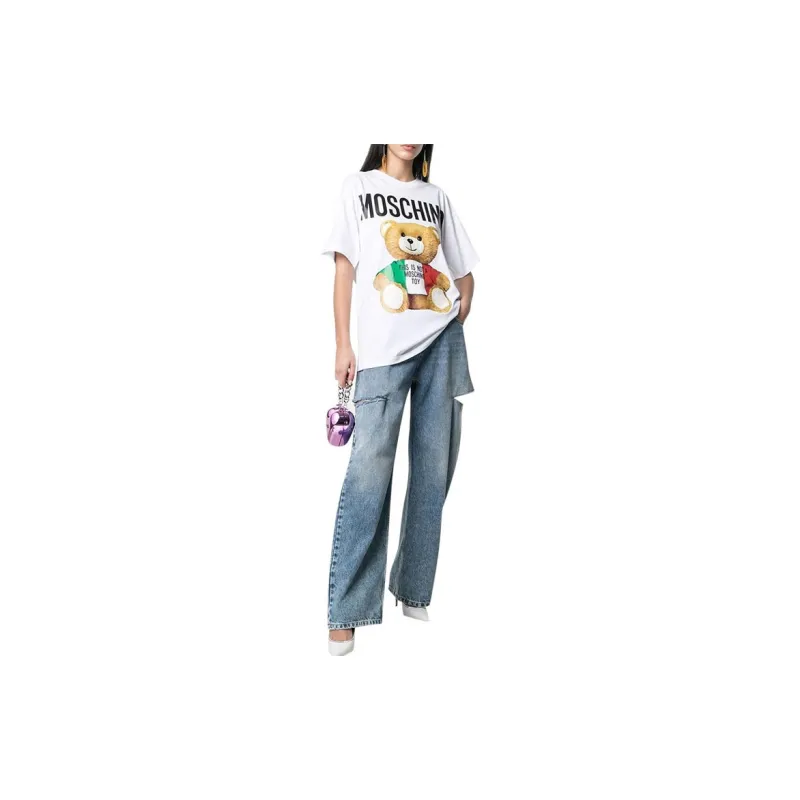 MOSCHINO Drop Shoulder Sleeve T Shirt Women's White-1