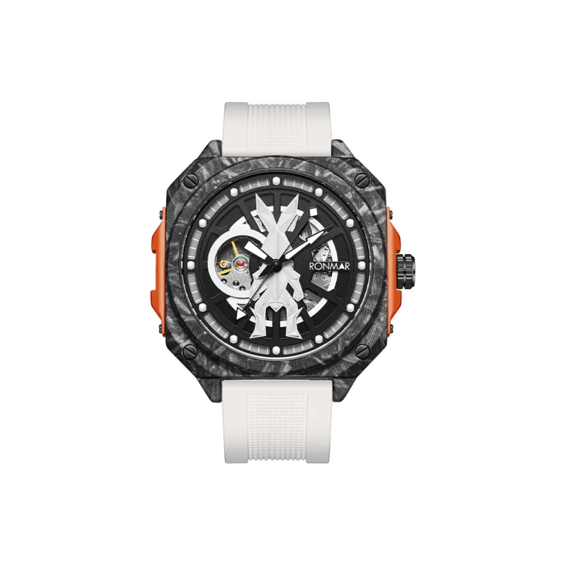 RONMAR Automatic Mechanical Movement Rubber Strap Watch Men's Watches Black Dial-0