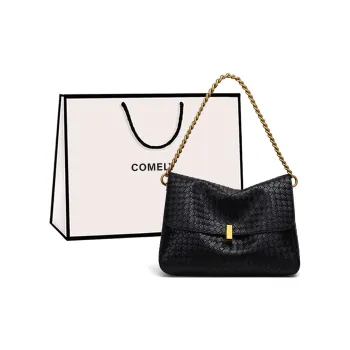 COMELY Cow Leather Patchwork Synthetic Leather Tote Bag Shoulder Bag Regular Women's Black