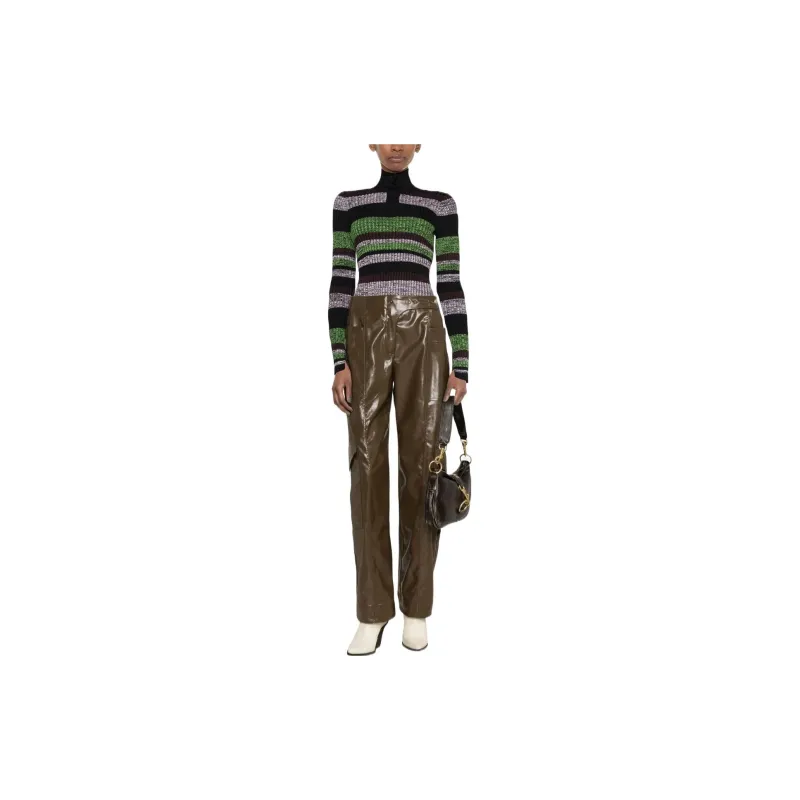 GANNI Glossy Faux-leather Trousers-1