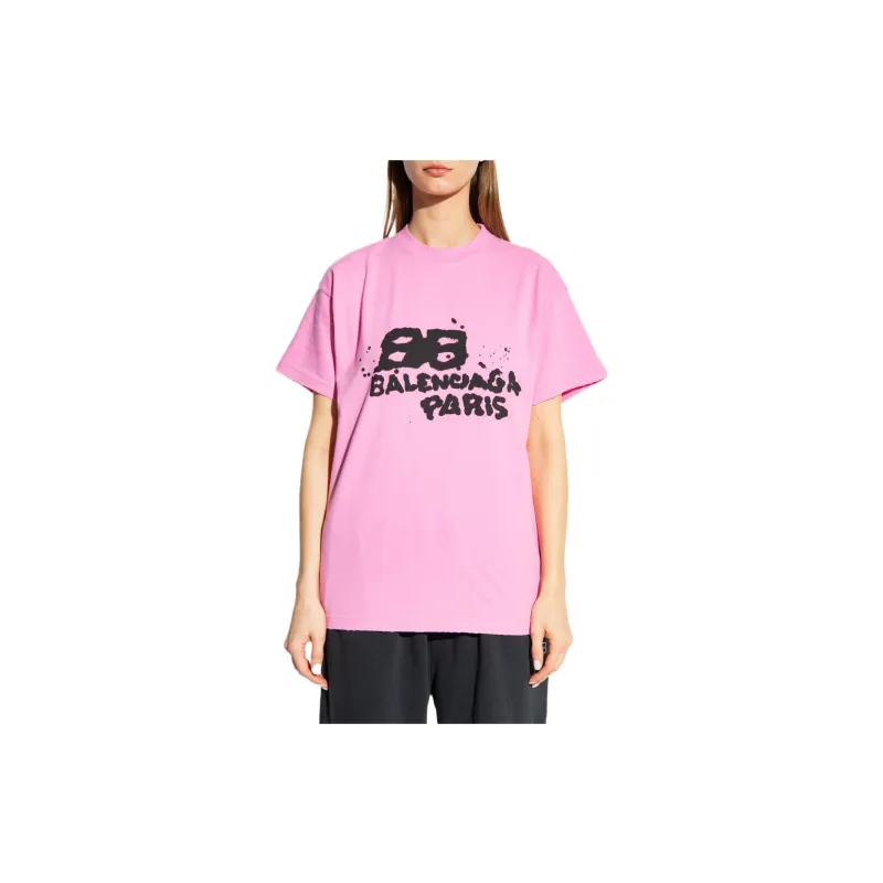Balenciaga T Shirt Loose Fit Style Women's Pink-2