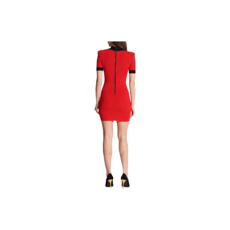 BALMAIN Short-Sleeved Dresses Women's Red-1