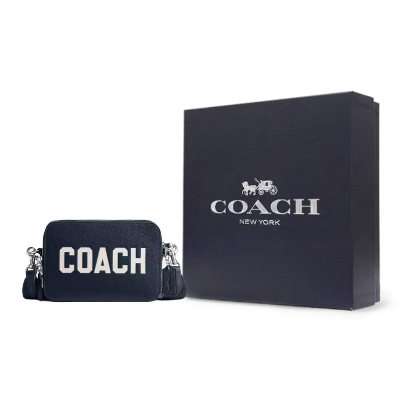 COACH Charter Polished Pebbled Leather Shoulder Bag, Crossbody Bag Small Size Men's Marine Blue-6