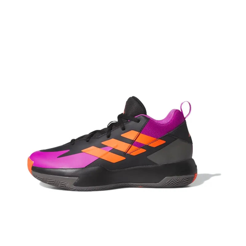 Adidas Cross Em Up Abrasion Resistant Mid Top Children's Basketball Shoes Black Purple Teenagers-0