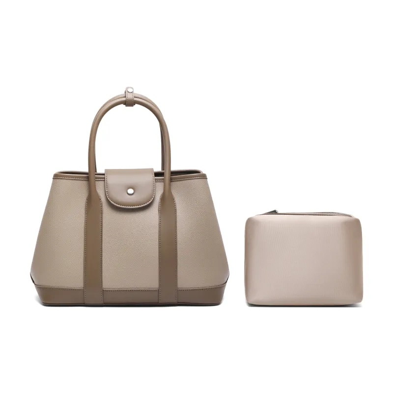 BELLE Cow Leather Patchwork With Artificial Leather Tote One Shoulder Handbag Women's Solid Color Plain-2
