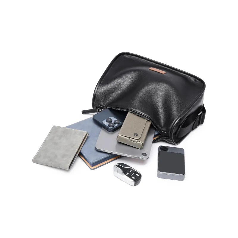 SEPTWOLVES PU Cortex Messenger Bag Crossbody Bag QPL Unisex Black-2