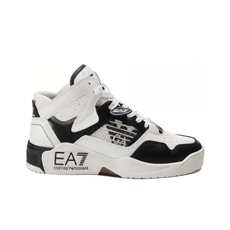 EMPORIO ARMANI EA7 SS22 Mid-Top Stylish Skateboarding Shoes Men's White Black-1