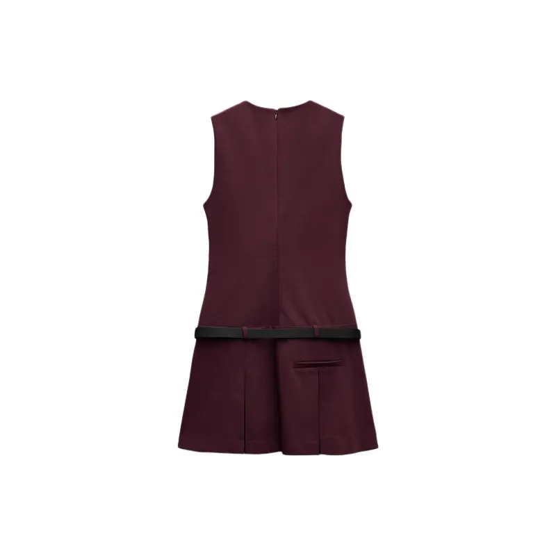 ZARA Trf Sleeveless Dress Women's Burgundy Wine Red-1