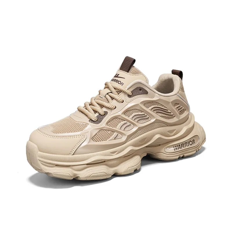 Warrior Slip Resistant Lightweight Height Increasing Low Top Chunky Sneakers Men's Brown-2