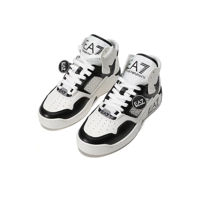 EMPORIO ARMANI EA7 SS22 Mid-Top Stylish Skateboarding Shoes Men's White Black-2
