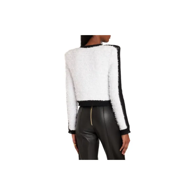 BALMAIN Buttoned Cropped Tweed Jacket-3