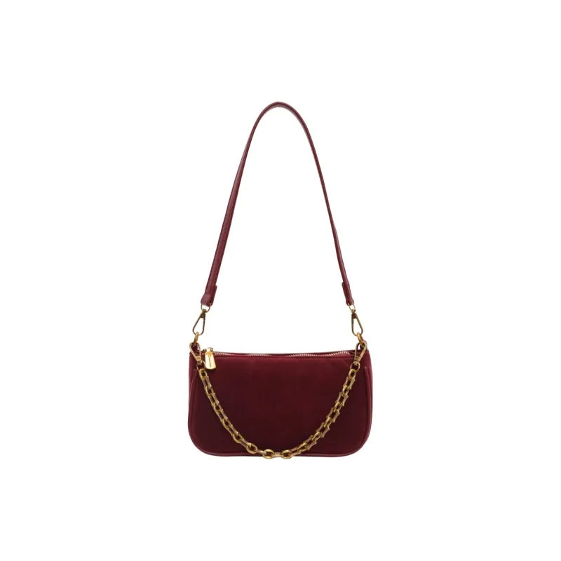 Yalu Suede Shoulder Bag Regular Women's Coffee/Burgundy/Brown-5