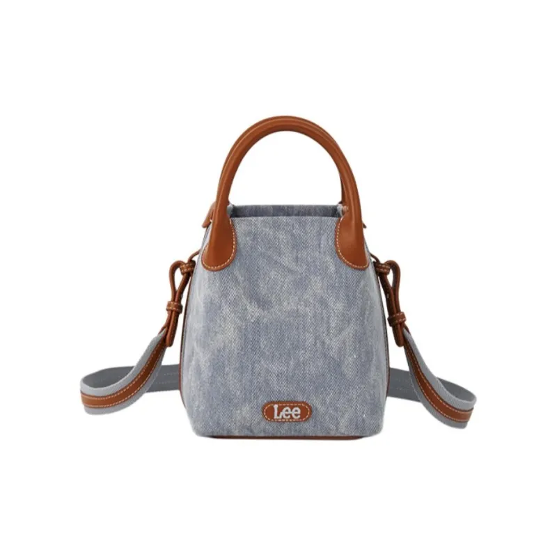 Lee Fabric Bucket Bag, Shoulder Bag, Crossbody Bag, Handheld Handbag Medium Size Women's Washed Blue-4