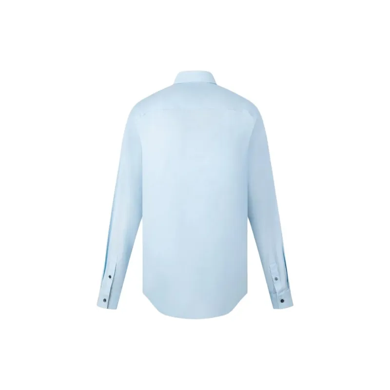 Burberry Men Solid Color Single-Breasted Pointed Collar Long Sleeve Shirt Light Blue-2