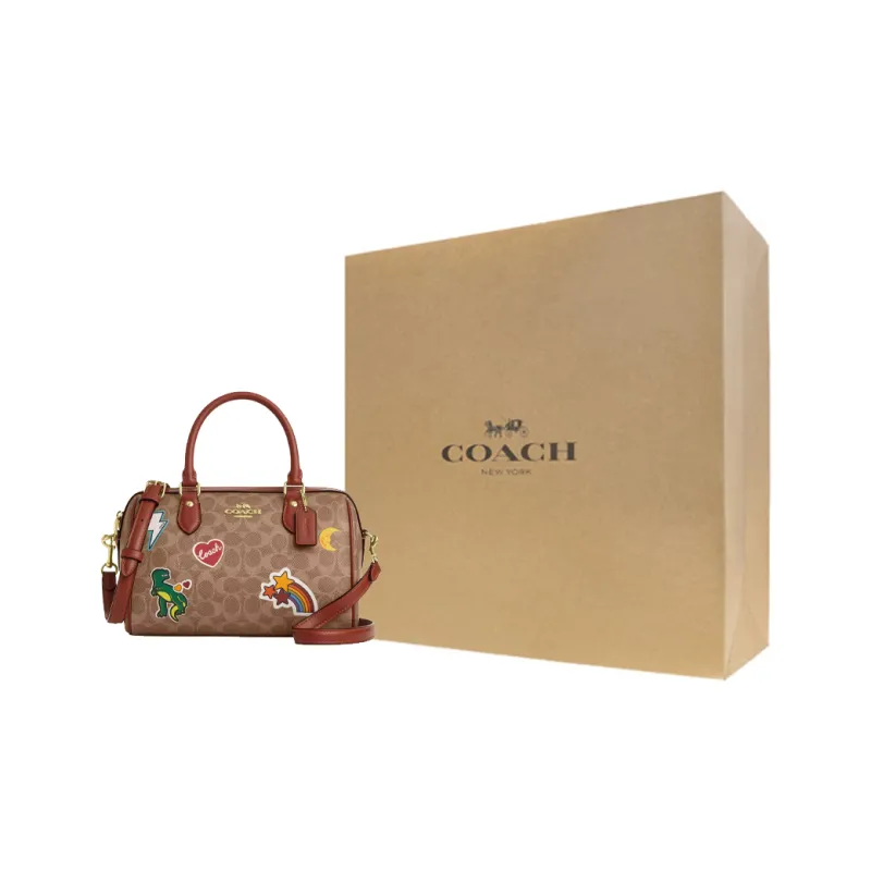 COACH Rowan Coated Canvas Shoulder Bag Crossbody Bag Handbag Medium Size Women's Tan Multicolor-6