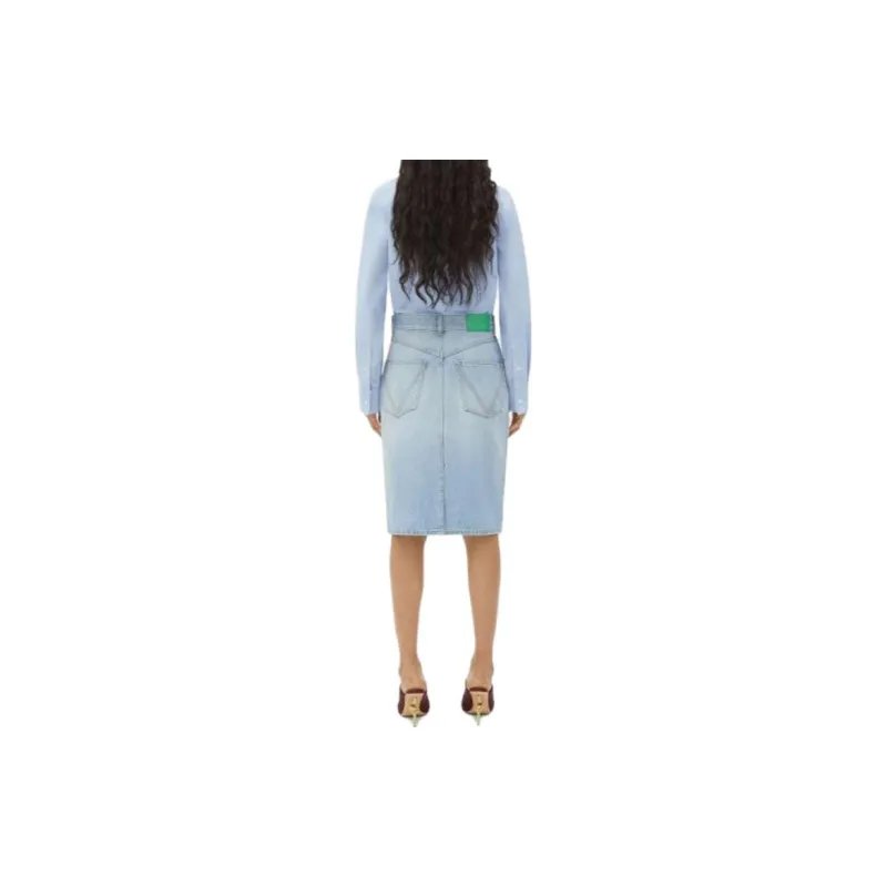 Bottega Veneta Denim Long Skirts Women's Light Blue-2