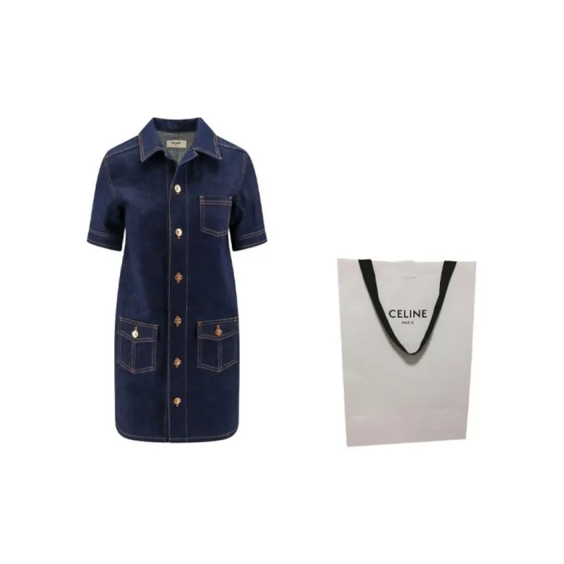 CELINE Workwear Mini Dress In Rinsed Wash Denim-2