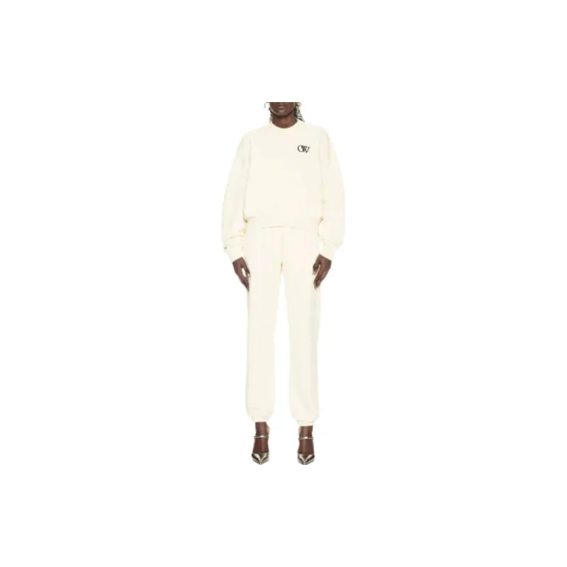 OFF WHITE OW Print Cotton Sweatshirt Cream White-2