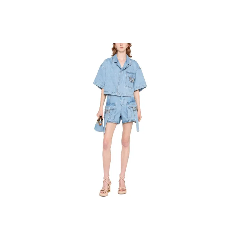 FENDI Ff Baguette Buckled Denim Shorts-3