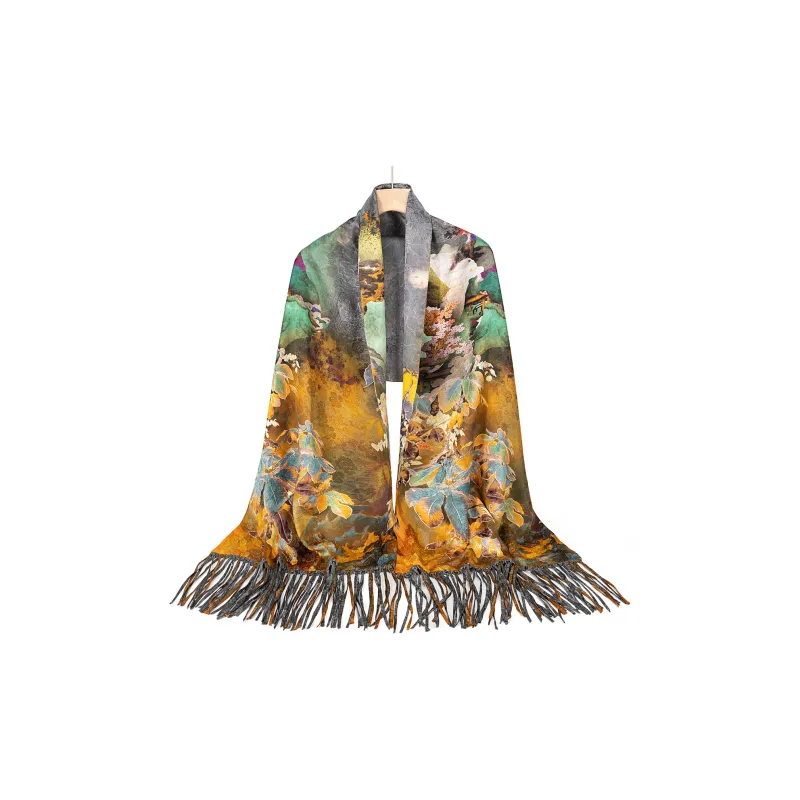 Shanghai Story 100% Mulberry Silk Scarves Women's Luxurious Golden Autumn, Gift Box Set-1