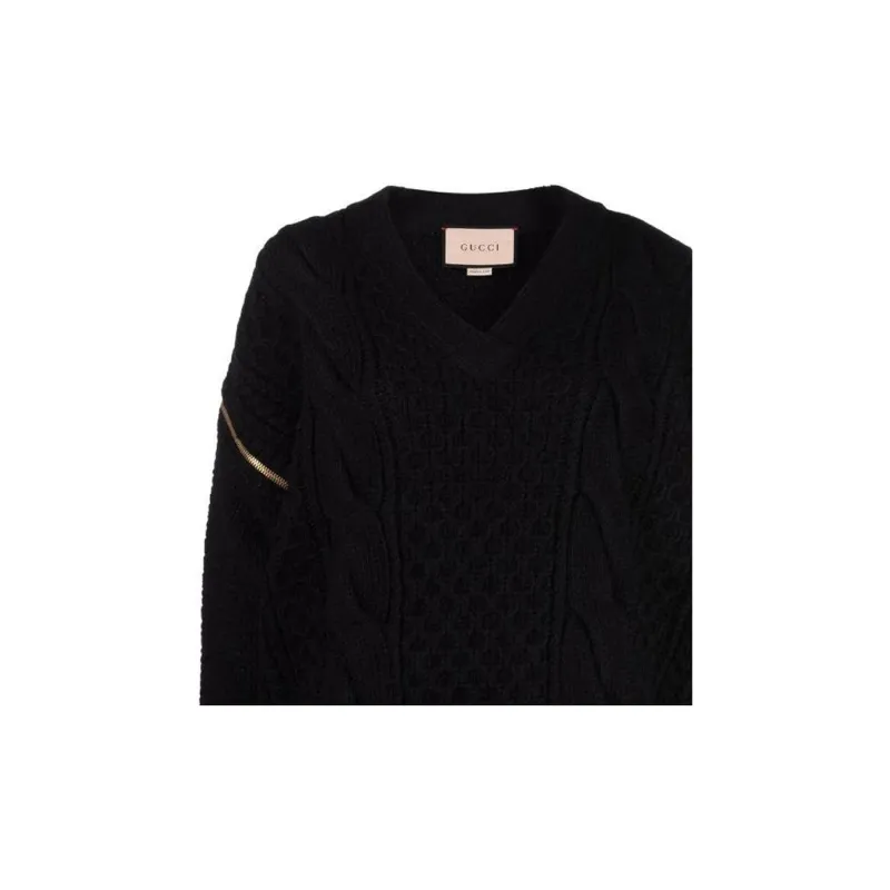 GUCCI Detachable Sleeves Knit Sweatshirt Black-3