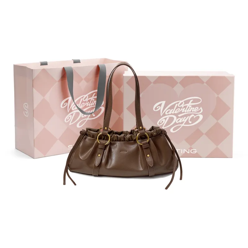 Simedin Cow Split Leather Bonded Synthetic Leather Shoulder Bag Regular Women's Coffee-4