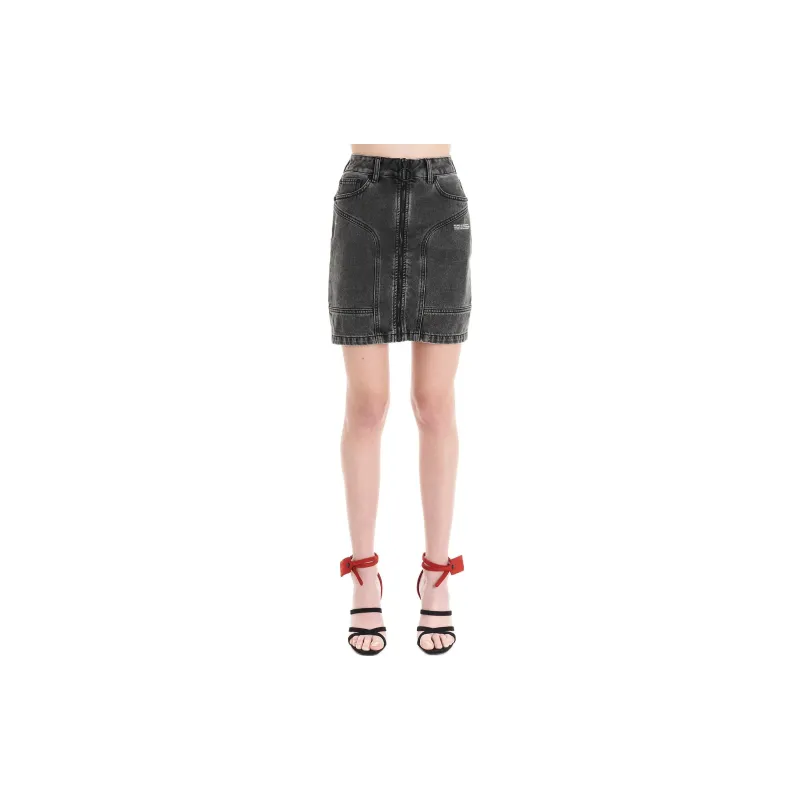 OFF WHITE Zip Front Denim Skirt Dark Grey-2