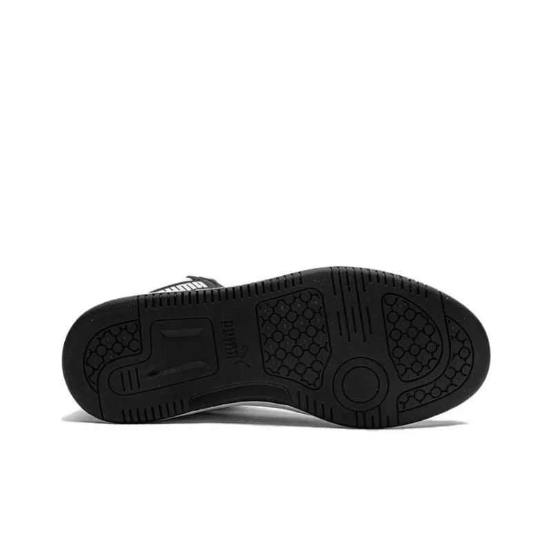 PUMA Rebound V6 Abrasion Resistant Slip Resistant Mid Top Children's Basketball Shoes Black White Teenagers-4