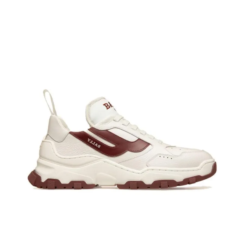 BALLY Low Top Casual Shoes Men's White With Dark Red-1