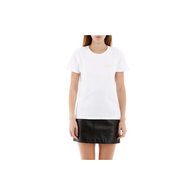 CELINE Cotton Logo Embroidery Short Sleeved Shirt T Shirt Women's Ecru-2