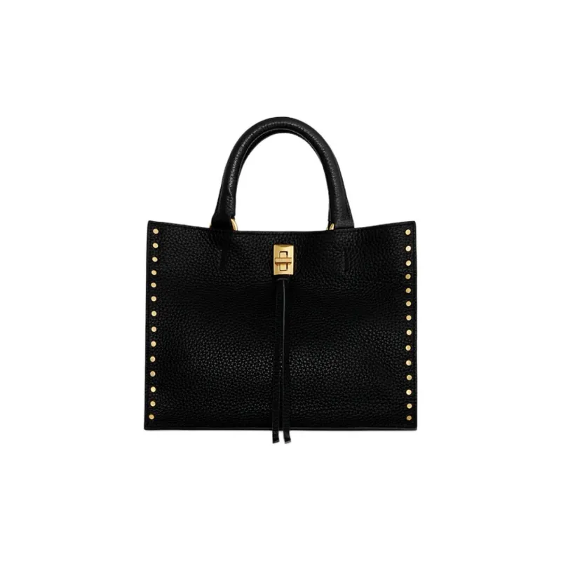 REBECCA MINKOFF Genuine Leather Tote Bag Shopping Bag Shoulder Bag Crossbody Bag Handbag Small Size Women's Black-0