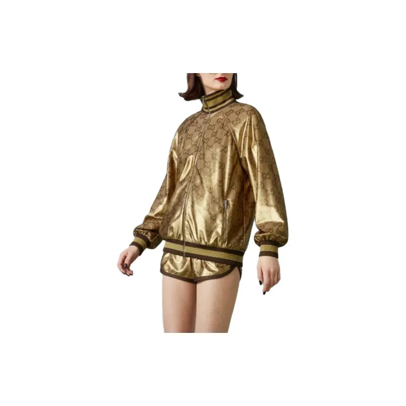 GUCCI Maxi Gg Sparkling Jersey Zip Jacket 'Camel Gold/Multicolor'-3