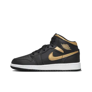 Jordan 1 Mid Black Metallic Gold Swoosh GS