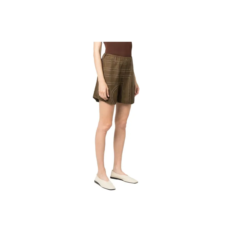 TOTEME Monogram embroidered Silk Shorts-2