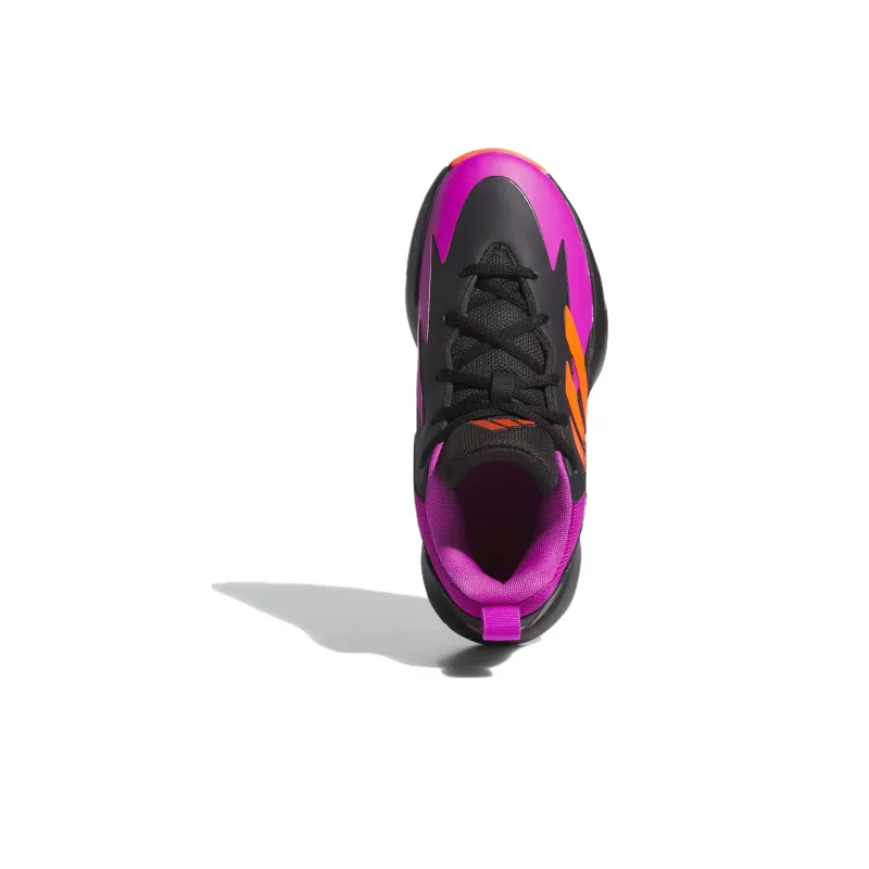 Adidas Cross Em Up Abrasion Resistant Mid Top Children's Basketball Shoes Black Purple Teenagers-3