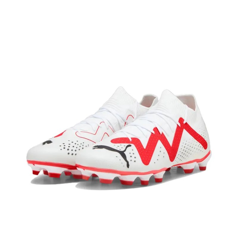 PUMA Future Match AG Short Rubber Studs FG Long Rubber Studs Anti Slip Wear Resistant Soccer Shoes Men's White Red-2