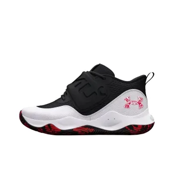 Under Armour Zone BB 2 Slip-Resistant Cushioning Low-Top Children's Basketball Shoes Black White Red Teenagers