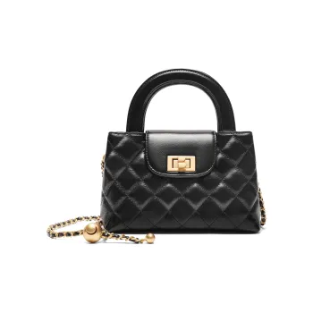 BELLE Cow Leather Patchwork With Artificial Leather Handbag Medium Size Women's Black