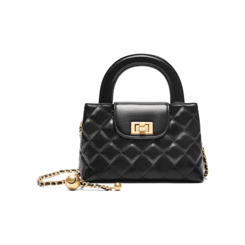 BELLE Cow Leather Patchwork With Artificial Leather Handbag Medium Size Women's Black